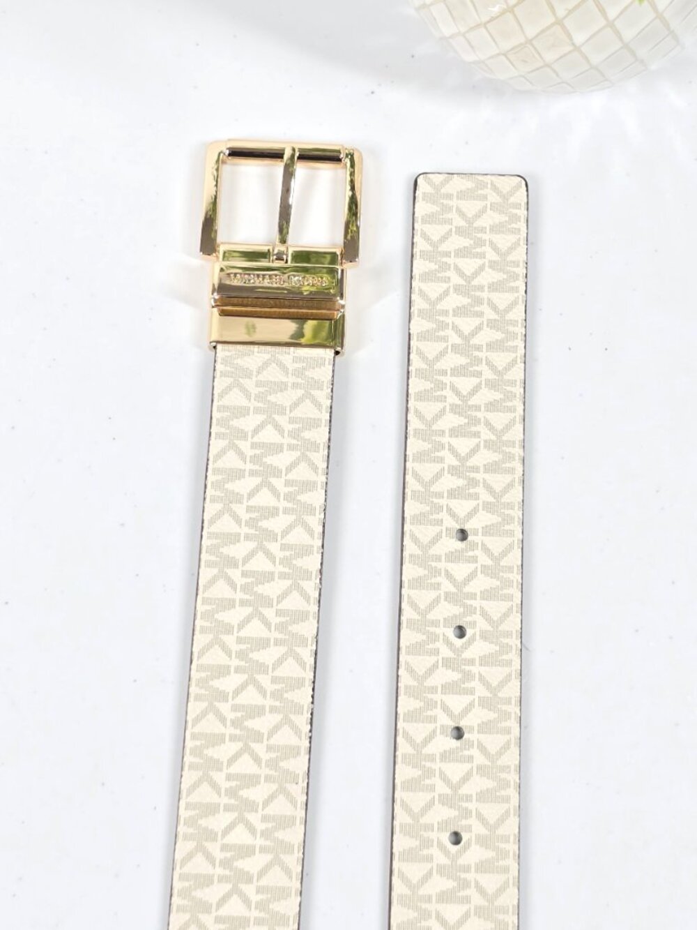 Michael Kors Reversible Belt Women L Cream Gold Buckle NWT